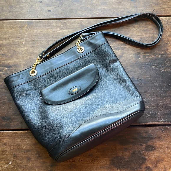 BALLY Vintage Leather Chain Strap Bucket Bag / Petite Tote, Black & Gold - Picture 3 of 17
